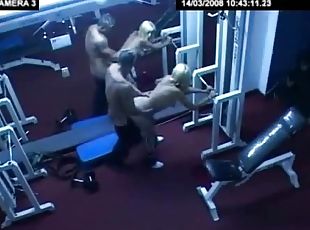 Couple is exercising good in the gym performing doggyfuck and blowjob