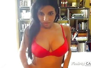 payudara-besar, mastubasi, mainan, latina, webcam, seorang-diri, bh