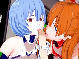 Asuka and Rei give a blojob in POV : Neon Genesis Evangelion 3D Hen...