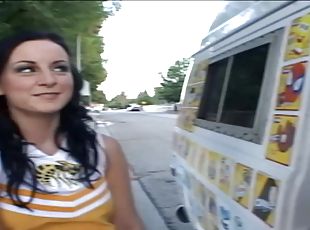 Cheerleader and the big cock ice cream man fuck in his truck