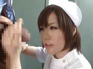 Japanese nurse handles cock like a pro