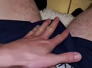 Moaning cute 18 year old teen masturbates his big cock with huge cu...