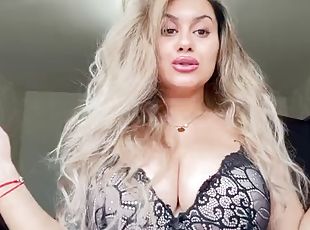 Hot blonde beauty with big boobs face cream play on big natural boobs