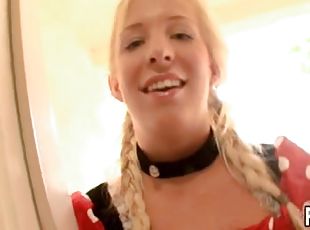 doggy, skinny, blowjob, hardcore, handjob, par, strømper-stockings, pigtail, kåt, blond