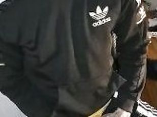 scallyboy in Adidas wanks and cum in his spermy Jockstrap