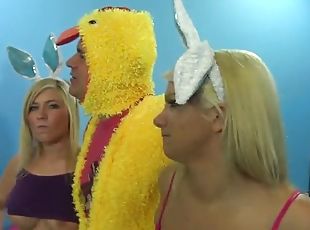 Adorable blonde with big tits giving huge dick superb blowjob in gr...