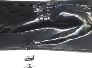Self bondage orgasm in vacbed. Boy plays with electro chastity and ...