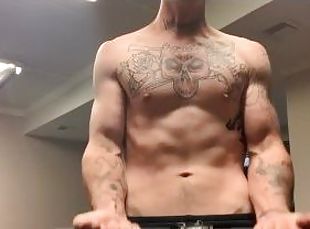 amatør, stor-pikk, homofil, alene, muskuløs, tattoo, pikk