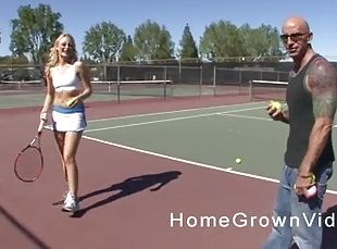 Sporty blonde MILF pounded hardcore after a tennis match