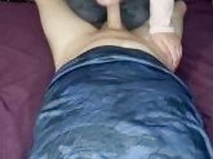 Stroking & sucking his cock till he cums on my big tits !Full vide ...