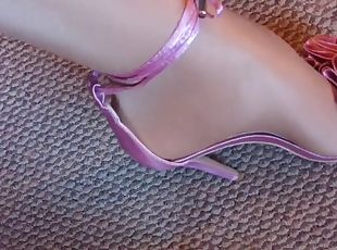 My sexy curvy shiny nylon feets closeup wearing my sexy pink flower...