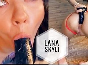 Girl fucks herself with a dildo in pussy and anal and gives him a b...