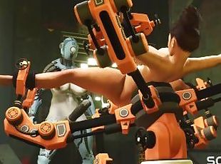 I just want your dick! Female robot shemale fucks a sexy cuffed bus...