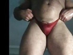 Flexing and posing in a micro poser crushing my smal cock humiliate...