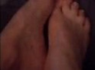 Barefoot wife rubbing my dick with her feet and some light CBT befo...