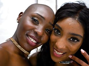 Ebony cutes Zaawaadi and Asia Rae battle with one black dick