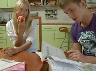 Blonde Teen Riding Her Classmates Hard Cock As They Do Homework