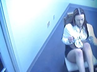 Voyeur video of schoolgirl giving footjob