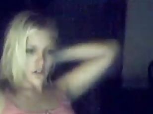 Amazing blonde demonstrates her adorable boobs in webcam show