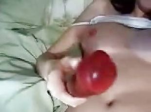 Chick masturbating with electric dildo for boyfriend