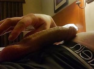 Pale twink in a hotel room, at it again and cums all over smooth st...