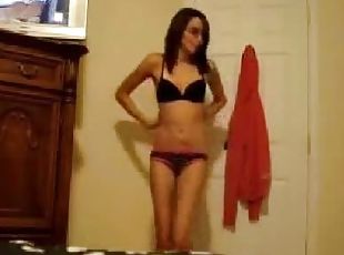 Homemade video of a hot brunette babe performing her sexy show
