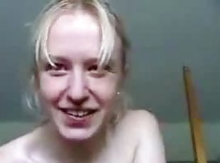 Homemade video of busty blonde babe giving intensive blowjob