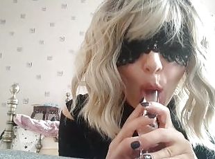 tiny blonde girl sucks on a glass cock ????????????????????