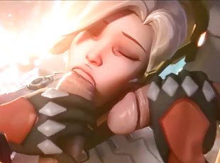 Naughty big boobs blonde super hero from Overwatch called Mercy get...