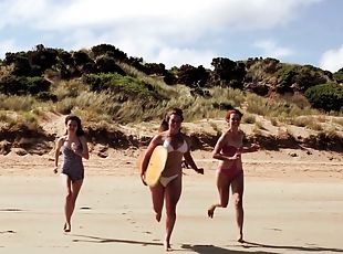 en-plein-air, babes, lesbienne, plage, bikini, réalité