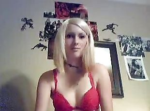 Blonde bimbette with a sexy tight body teases on live cam