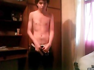 Tall skinny webcam boy strokes his dick