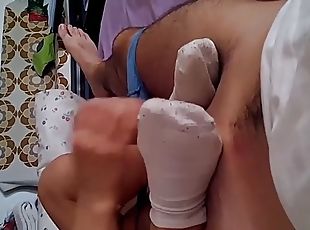 Footjob new white socks