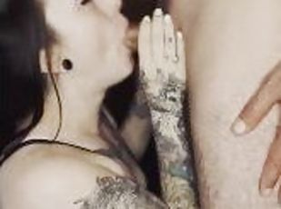 amatør, blowjob, cumshot, milf, handjob, deepthroat, pov, cum, brunette, tattoo