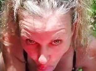 Big tits blonde Hotwife gives public blowjob outdoors and takes hug...