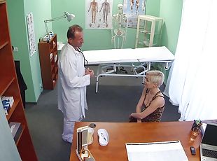 Short haired blonde Sylvia V fucked in the doctor's office