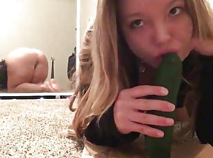 Lovely girlfriend with big butt sucking dildos on webcam
