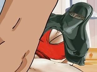 Stepmom quickie in the kitchen wearing niqab Cartoon animation Arab...