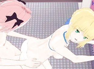 Saber and Astolfo have intense sex in the shower room. - Fate/Grand...