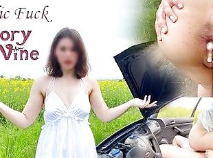 Fixed a cute girls car and she paid with anal creampie !Almost caug...