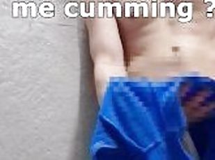 Straight teen jerks off his big uncut cock in the cabins after swim...