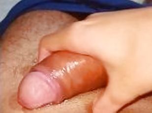 POV Jerking my big uncut latino cock with oil and moaning until I cum
