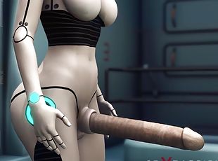 Sexy scifi female android plays with an alien in the surgery room i...