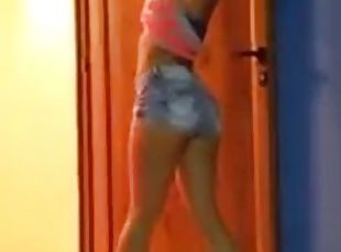 amador, adolescente, webcam, dançando, rabo, provocando