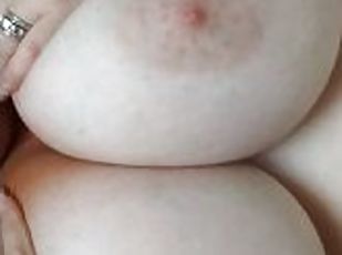 Power cum shot on milf's massive natural tits