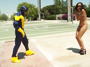 Brunette Sasha Jones gets fucked hard by a superhero