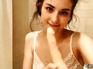 masturbação, brinquedo, caebça-vermelha, webcam, dildo, sozinho, buraco-de-cu, bra