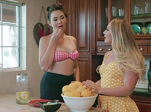 AJ Applegate and Blair Williams do some muff diving in the kitchen