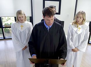 Priest fucks these teen blondes in a crazy threesome