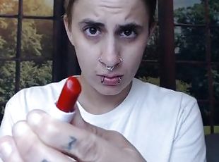 Lip Nose Piercings Applying Red lipstick